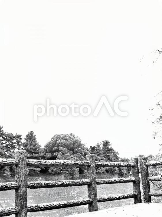 木の柵３　白黒 木の柵,おほり,皇居の写真素材