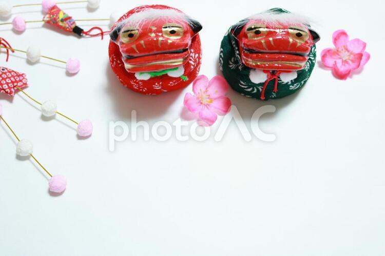新年　テクスチャ　背景　壁紙　年賀状　和雑貨　和　新春　縁起物 年賀状,獅子舞,フレームの写真素材