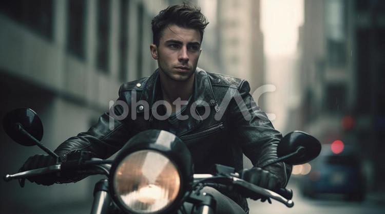 バイク バイク,バイク乗り,街中の写真素材