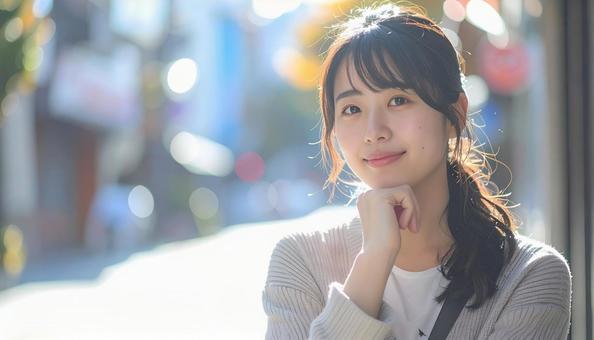 考える女性 考える女性の写真