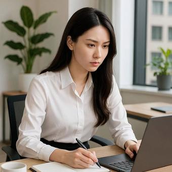 真剣に仕事をしてる女性 真剣に仕事をしてる女性の写真