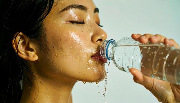 水を飲む女性 水を飲む女性の写真
