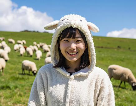 未年フォト・羊コスの羊子さん(牧場) 未年フォト・羊コスの羊子さん(牧場)の写真