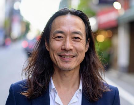 ロングヘアの男性 ロングヘアの男性 男性,中年,30代の写真素材