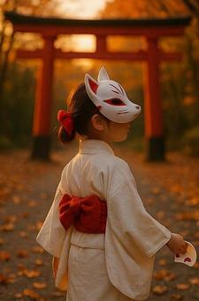 狐面に導かれて/秋の記憶(AI生成) 狐面に導かれて/秋の記憶(AI生成)の写真