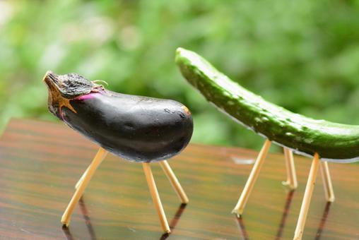 Obon spirit horse, obon tray, eggplant, cucumber, JPG