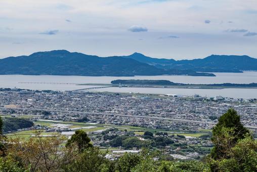 鉢巻山展望所から大村市街と長崎空港 大村市街,展望所,大村市の写真素材