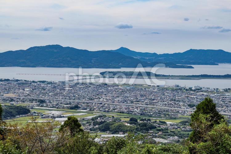 鉢巻山展望所から大村市街と長崎空港 大村市街,展望所,大村市の写真素材