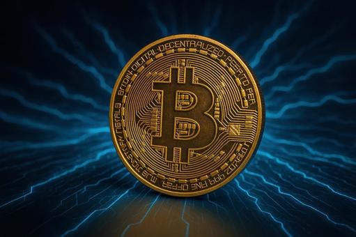 デジタル背景のビットコイン デジタル背景のビットコインの写真