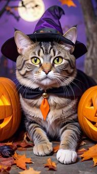 ハロウィンの仮装をした猫 ハロウィンの仮装をした猫の写真