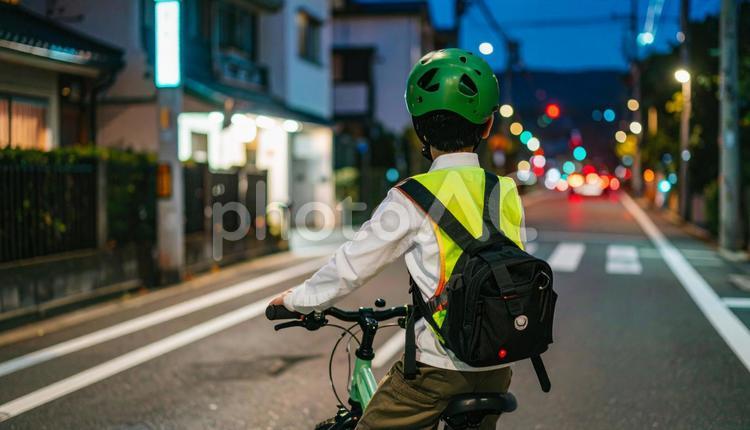 夜道で反射材を身につけた子どもの安全対策 安全,反射,夜道の写真素材
