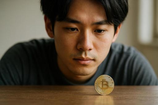 ビットコインを見る若者 ビットコインを見る若者の写真