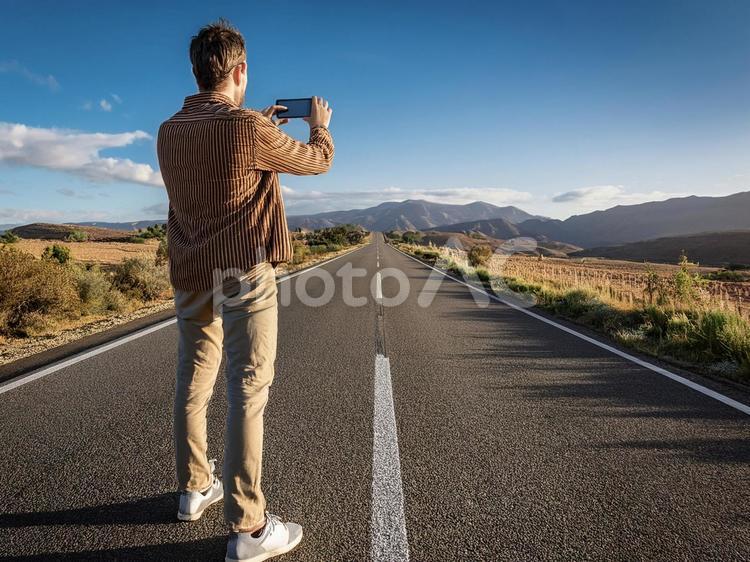 道で写真_AS000008 道路で写真,車道で写真,観光客の写真素材