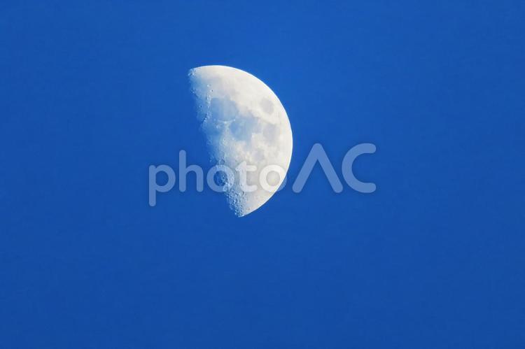 昼の夏月・半月 月,半月,夏の写真素材