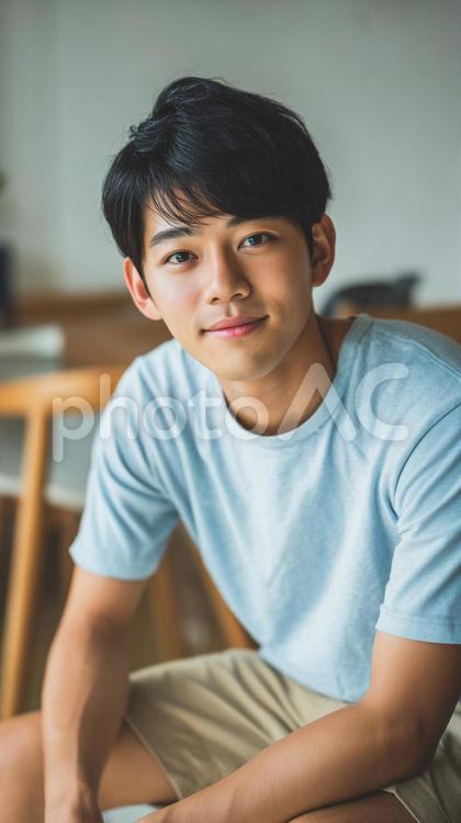 爽やかなTシャツ姿で微笑む若い男性 男性,20代,若者の写真素材