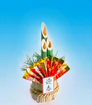 門松（水色バック） 年賀状,門松,正月の写真素材