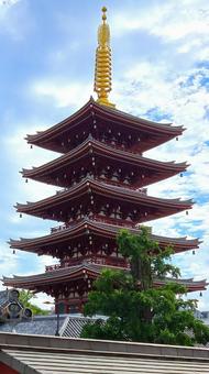 Photo, sensoji temple, five-storied pagoda, temple, 