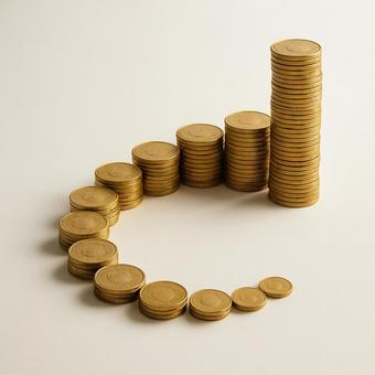成長曲線(積み上がる硬貨のアーチ) 成長曲線(積み上がる硬貨のアーチ)の写真