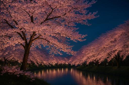 ライトアップされた夜桜 ライトアップされた夜桜の写真
