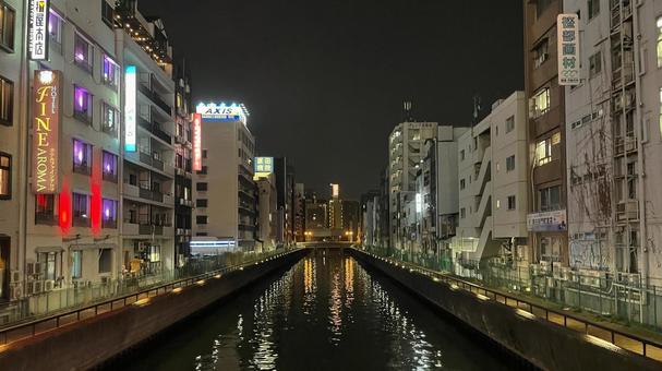 道頓堀川 堺筋から東向 73夜 道頓堀川 堺筋から東向 73夜の写真