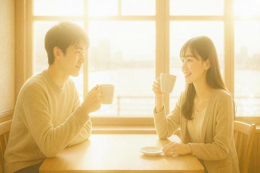 デートするカップル 暖かな光に包まれる デートするカップル 暖かな光に包まれるの写真