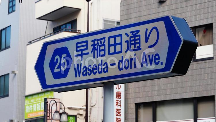道路標識　早稲田通り　 道路標識,早稲田通り,25号線の写真素材