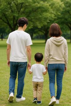 親子の後ろ姿 親子の後ろ姿の写真