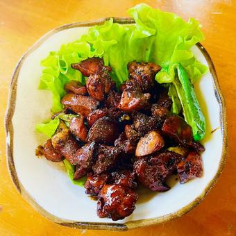 鶏もつ煮 鳥モツ,鶏もつ,レバーの写真素材