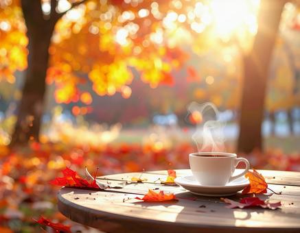 秋の紅葉とカフェの写真