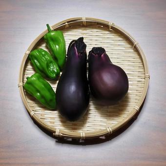 収穫野菜１３（ナス、トマト） ナス,ピーマン,食べ物の写真素材