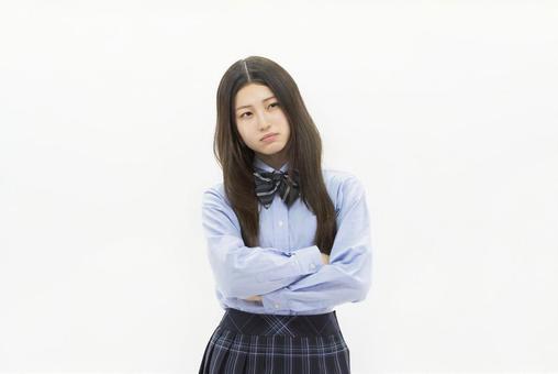 女子高生　受験生　悩む 中学生,高校生,考えるの写真素材