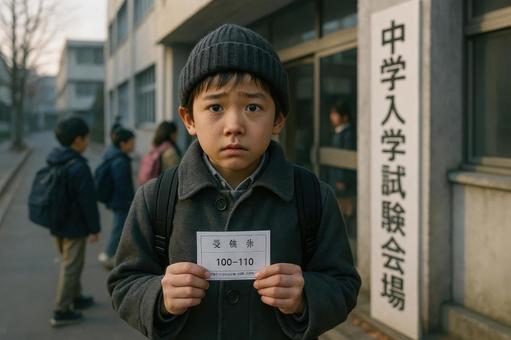 試験会場で緊張した面持ちの子ども 試験会場で緊張した面持ちの子どもの写真