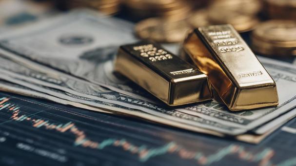 Concept of wealth management with gold and paper money, startup investments, capital transfer, venture capital, JPG