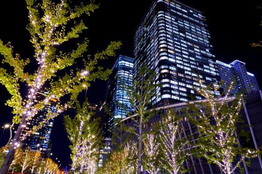 ウメキタ広場のイルミネーション 大阪,梅田,都会の写真素材