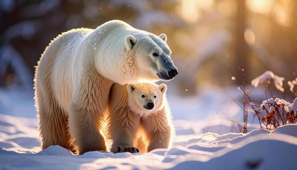 白クマの親子 白クマの親子の写真