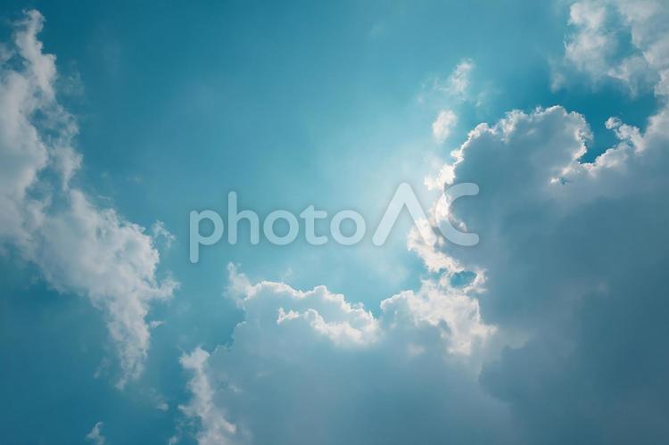 見上げる澄み切った夏の空 空,青空,雲の写真素材