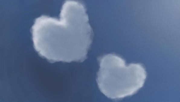 Two hearts floating in the sky, heart, heart mark, pair, JPG