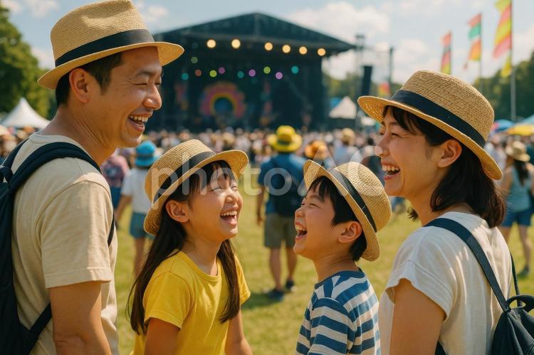 家族で楽しむ夏フェス フェス,夏フェス,家族の写真素材