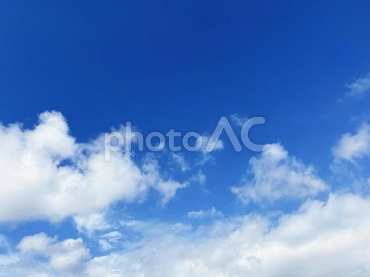 真っ青な空に浮かぶふかふかの真っ白な雲 空,自然,晴れの写真素材