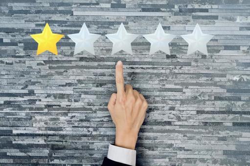 5段階中星1つの評価 評価,不満,星の写真素材