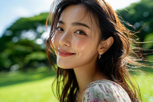 太陽の下の美しい笑顔 太陽の下の美しい笑顔の写真
