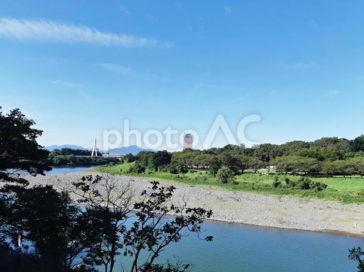 利根川河川敷と群馬県庁と平成大橋 利根川,河川敷,群馬県庁の写真素材
