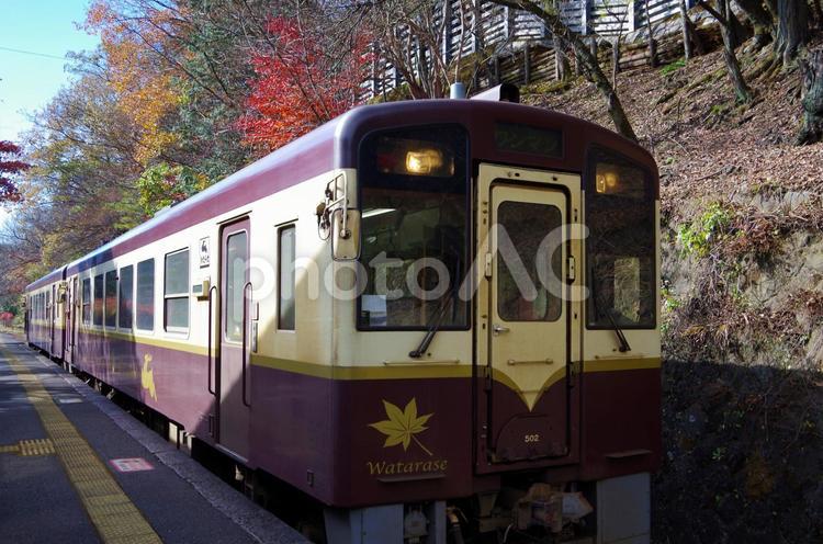 わたらせ渓谷鐡道　通洞駅　紅葉シーズン（栃木県日光市足尾町） わたらせ渓谷鉄道,わたらせ渓谷鐡道,ローカル線の写真素材