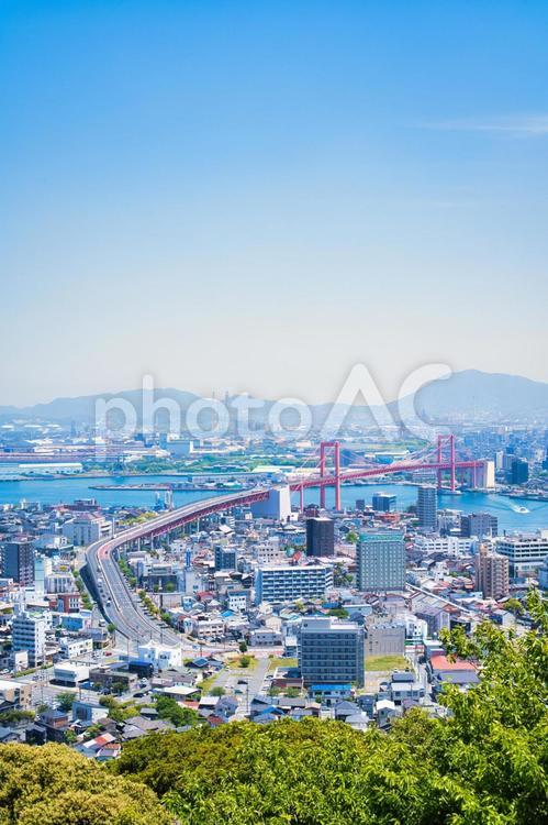 山からの風景　若戸大橋 青空,海,橋の写真素材