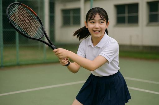 テニス部で練習をする女子学生 テニス部で練習をする女子学生の写真