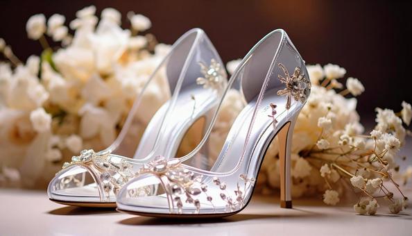 シンデレラ　ガラスの靴と白い花束　の写真
