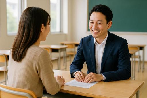 保護者と教師の面談風景 保護者と教師の面談風景の写真