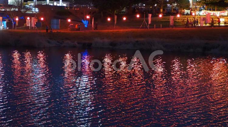 夜の新川＆河畔のさくらまつり（八千代市） 早春,八千代市,千葉県の写真素材