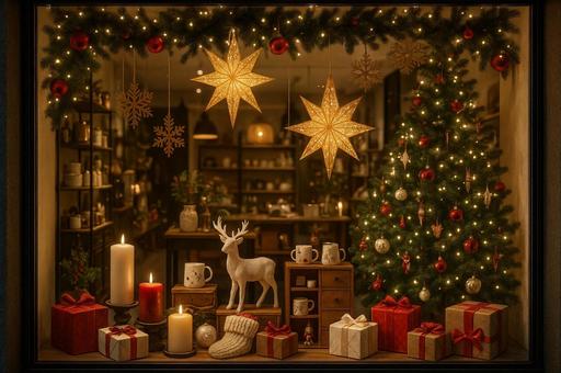 雑貨店のクリスマスショーウィンドウ 雑貨店のクリスマスショーウィンドウの写真