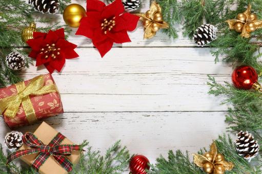 ポインセチアのあるフレーム　１ クリスマス,ポインセチア,赤の写真素材